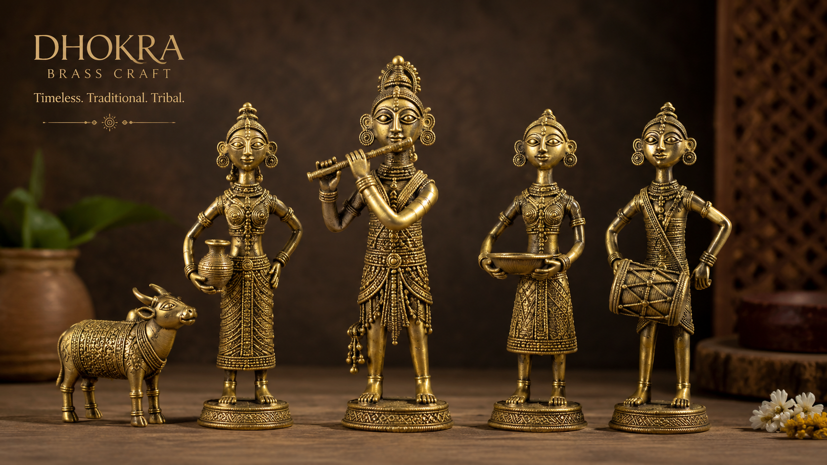Dhokra brass craft idol set