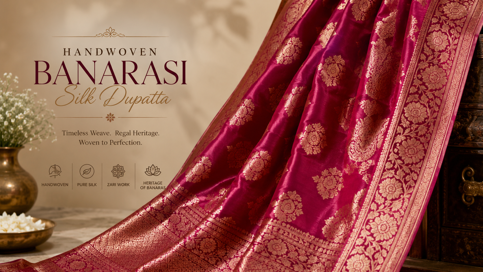 Handwoven Banarasi silk dupatta