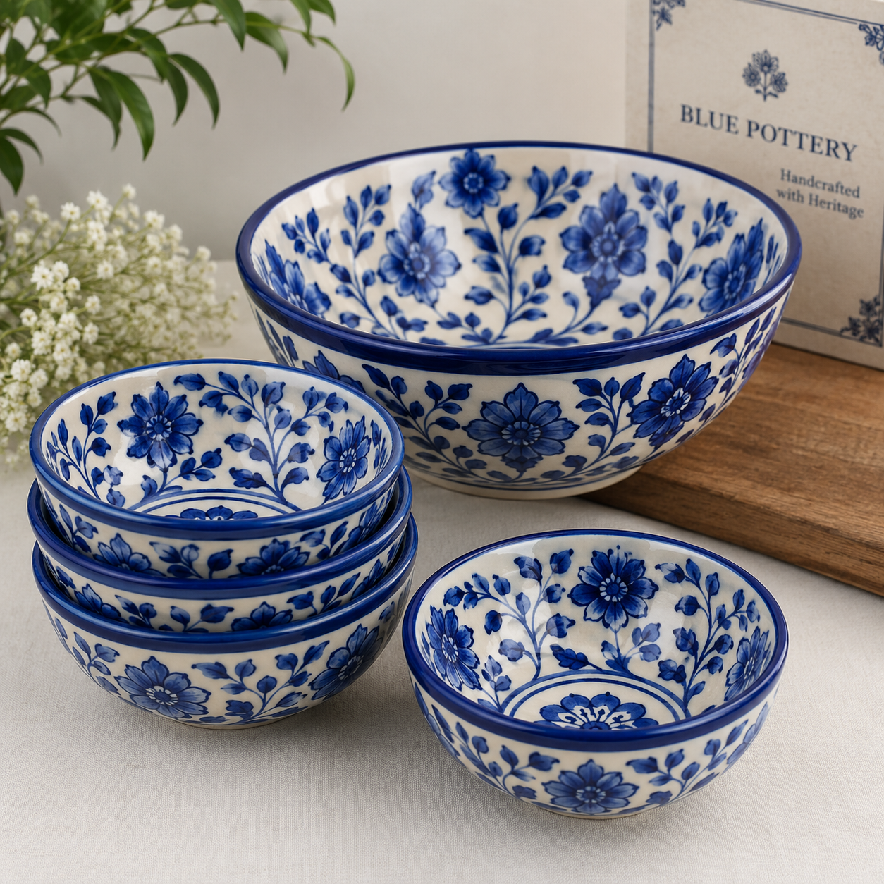 Blue pottery decorative bowl set