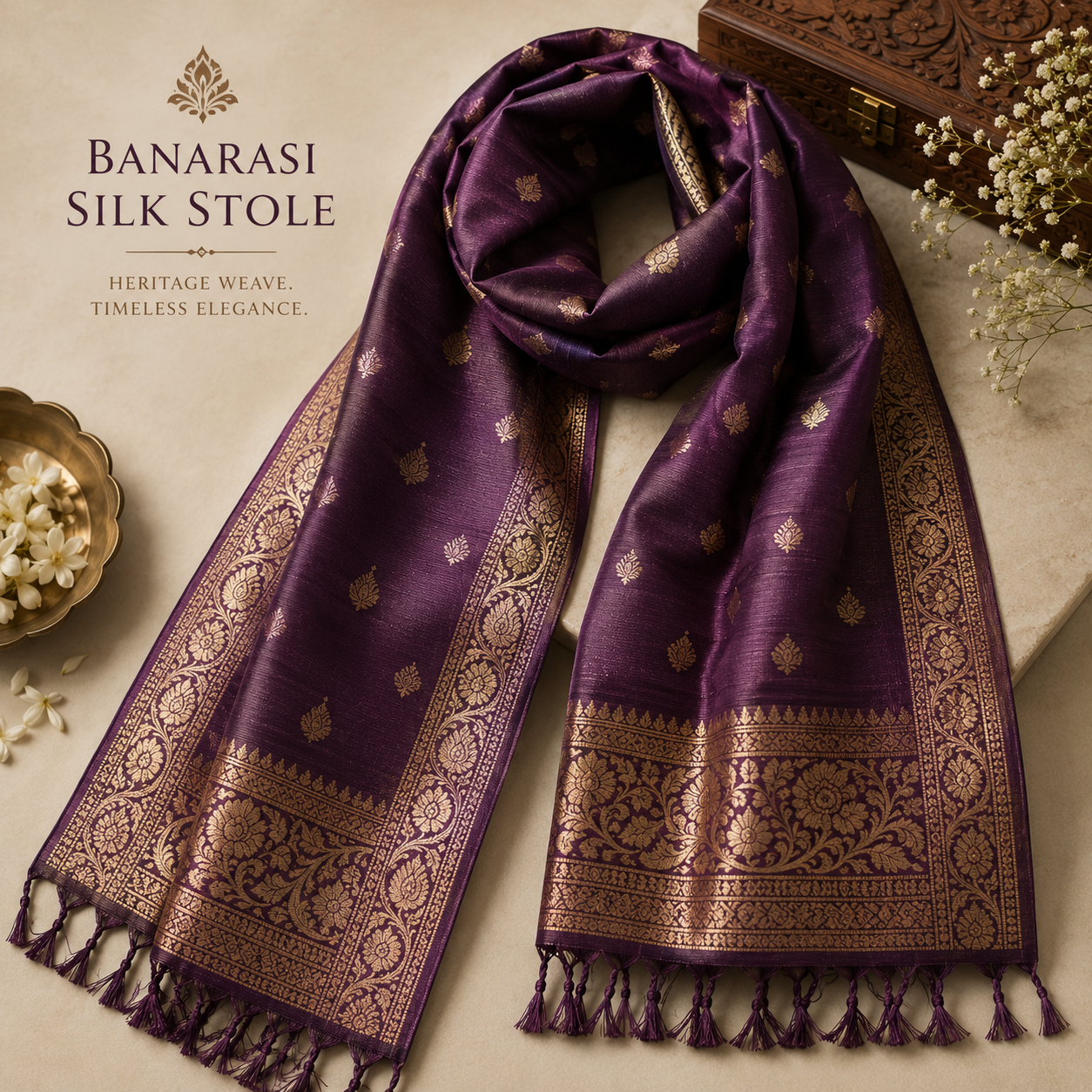 Banarasi silk stole — zari border