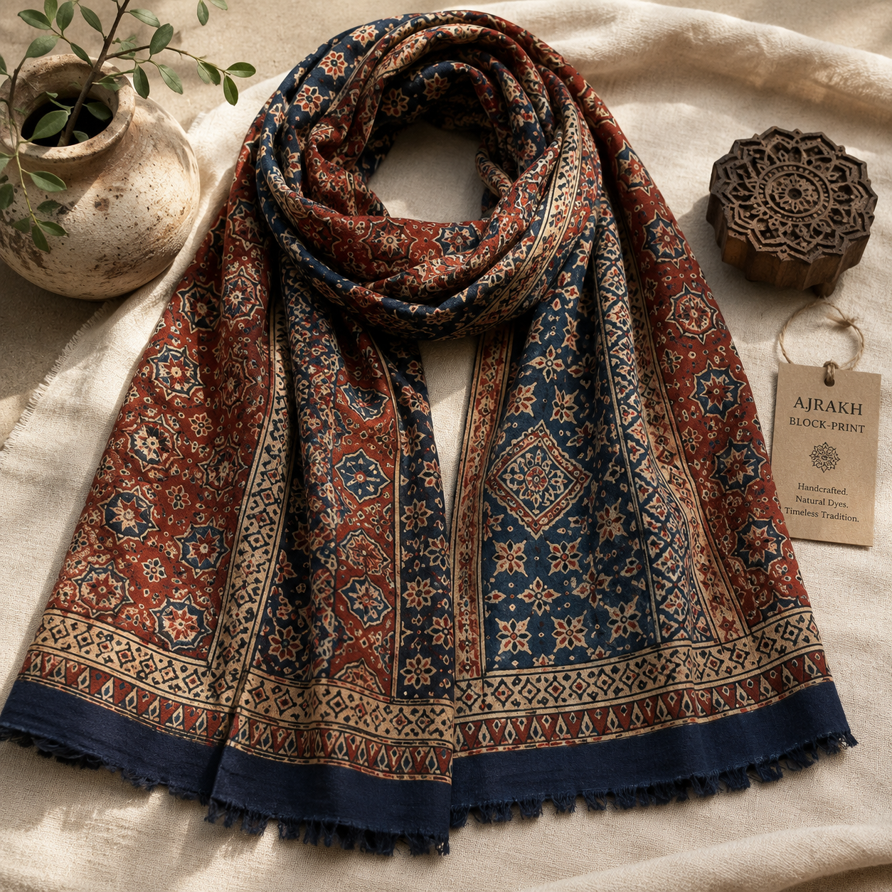 Ajrakh block-print scarf