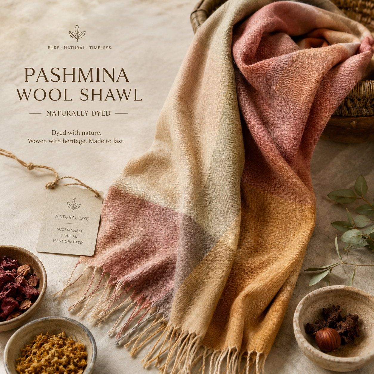 Pashmina wool shawl — natural dye